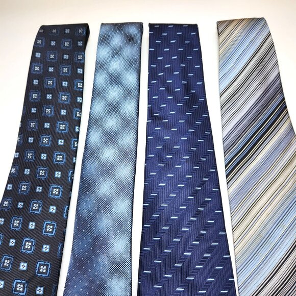 Necktie Lot of Four Men's Blue Ties Geometric Stripes Various Styles - Picture 4 of 7